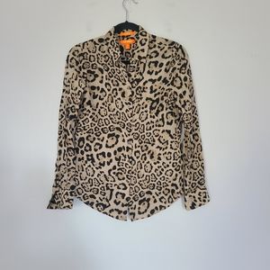Joe Fresh Leopard Silk Button Down S